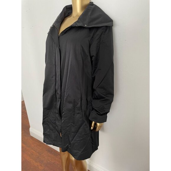 Eileen Fisher Black Weather-Resistant Coat Collar Button zip Closure Micro Liner - Picture 4 of 15